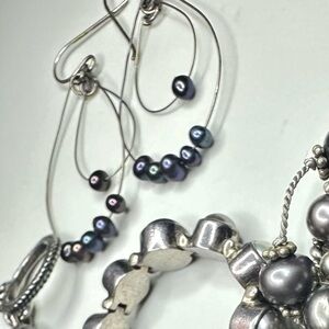 Purple Peacock Pearl and Sterling Silver Earrings